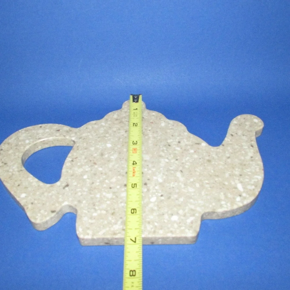 Teapot shaped trivet cheese plate cutting board decor faux stone granite look
